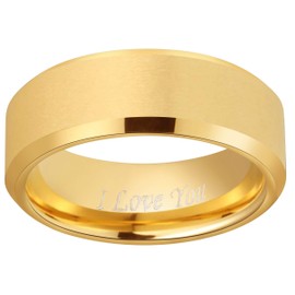Crownal 6mm 8mm 18K Gold Tungsten Wedding Couple Bands Rings Men Women Matte Brushed Finish Center Engraved "I Love You" Size 5 To 17 (Gold8mm,11)