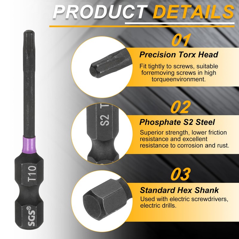 sourcing map 2pcs T10 Torx Head Impact Screwdriver Bits 1/4"