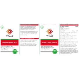 Vitals Folate 5-MTHF - 400mcg Folic Acid with Quatrefolic, 100 Capsules. For Pregnancy, Vegan.