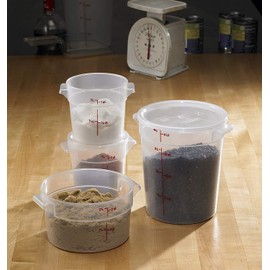 Lumintrail Cambro 4 Quart Round Food Storage Container, Translucent, with a Translucent Lid, Bundle with a Measuring Spoon Set