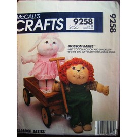 McCall's 9258 Soft-Sculptured 16" Animal Dolls with Clothes: Cotton Blossom and Dandelion- Blossom Babies - Like Cabbage Patch