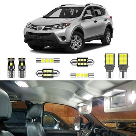 LIGHSAT 8PCS Super Bright White LED Interior Light Kit Package for Toyota RAV4 2006 2007 2008 2009 2010 2011 2012 2013 2014 2015 + License Plate Lights and Install Tool