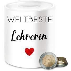 Money Box – Weltbeste Lehrerin | Gift Idea for the Best Teacher in the World | Gift Best Teacher – One Size – White – Graduation Teachers Primary School Class Teacher Favourite Teacher