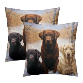 Granbey 2 PCS Collection Labrador Retrievers Pillow Set Three Dogs Pillow Case Cotton Black White Brown Dogs Throw Pillows Covers Dog Throw Pillows Home Decorative for Sofa Dog Pillow Set 18x18”