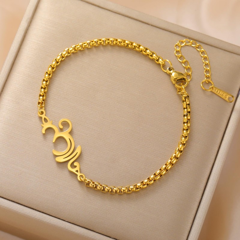 Yoga Breathe Symbol Bracelet for Women Stainless Steel Pendant Adjustable