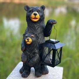 ZYLiWoo Solar Powered Black Bear Statue Decorative Lights - 10 Inch 1 Pack Black Bear Statue Outdoor Garden Patio Tabletop Decoration, Best Garden Gift for Mom, Lady