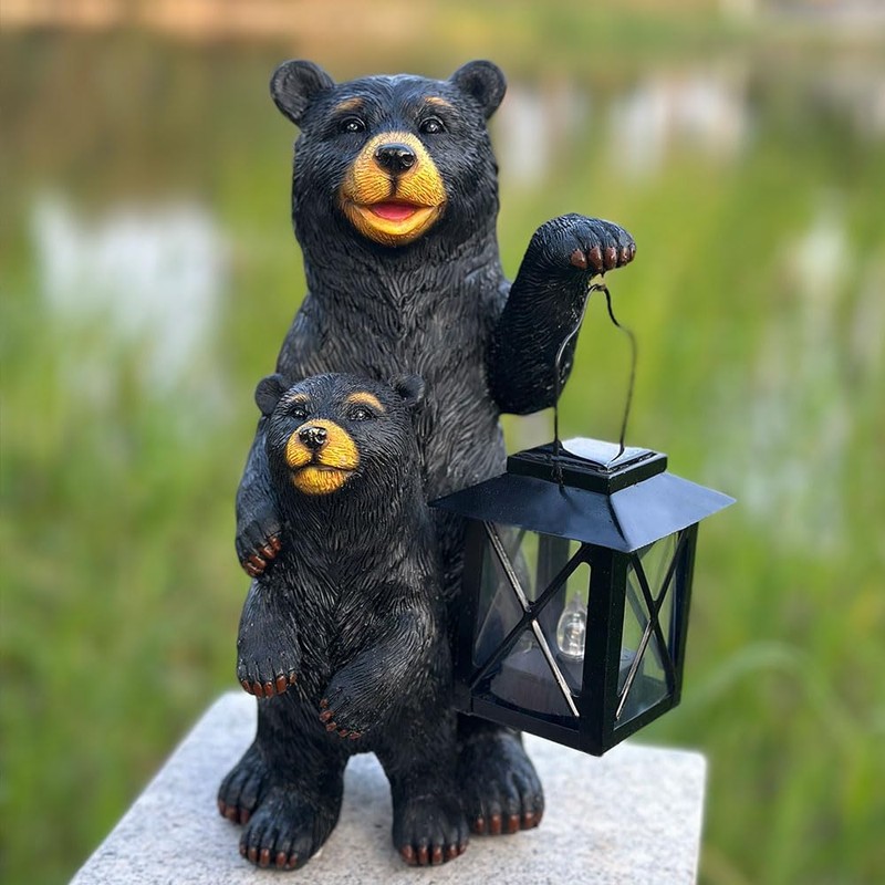 ZYLiWoo Solar Powered Black Bear Statue Decorative Lights - 10