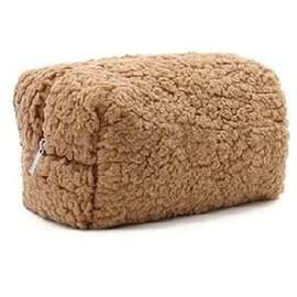 Cosmetic Bags for Women, Fleece Makeup Bag Large Aesthetic Travel Toiletry Bag Zipper Cosmetic Pouch for Purse Cute Floral Canvas Makeup Organizer Storage Bag Girls Case Bags (Dark Brown, One Size)