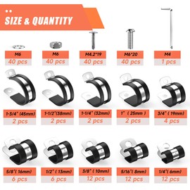 WYSIWYKA 60PCS Cable Clamps Assortment Kit,304 Stainless Steel Rubber Cushion Pipe Clamps 10 Sizes 1/4" 5/16" 3/8" 1/2" 5/8" 3/4" 1" 1-1/4" 1-1/2" 1-3/4" Metal Wire Clamps(With two kinds of screws)