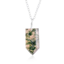 GEMSLOGY Natural Moss Agate Crystals Pendant Necklace, Pencil Cabochon Gemstone, Energy Healing Crystals, Birthday, Gift for Her, Gemstone Jewelry 18 inch AAA+ Quality (MOSS H)