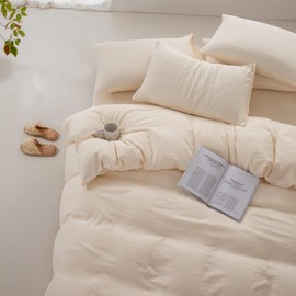 Queen Size Quilt Cover Set 1200TC 100% Washed Microfiber Solid Plain Color Quilt Cover & 2 Pillowcases- Soft and Breathable with Zipper Closure & Corner Ties