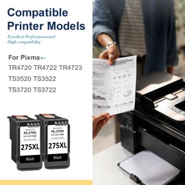 275XL Ink Cartridge for 275XL Ink Cartridge for PG-275XL 275 XL Ink Cartridge Fit for Pixma TS3500 TS3520 TS3522 TS3720 TR4720 TR4722 TR4700 Printer (2 Pack)