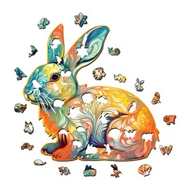 GuDoQi Wooden Puzzles for Adults, Rabbit Puzzle - Unique Shape Animal Wood Puzzle, Fun Challenging Wooden Jigsaw Puzzles Gifts, Perfect Family Game (8.3 x 11.7 inch, 115 Pieces)