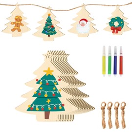 Pack of 36 Christmas Tree Decorations, Wooden Pendants, Crafts, Christmas Children with Jute Rope and Marker, DIY Christmas Decoration Wood for Painting, Christmas Tree Decoration, Craft Set,