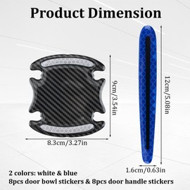 HOMMDECO Car Door Handle Reflective 16PCS, Fluorescent Resin Gel Anti-Collision Anti-Scratch Anti-Collision Products General Motor Protective Film (White and Blue)