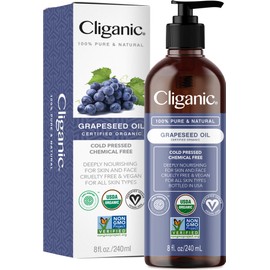 Cliganic Organic Grapeseed Oil, 100% Pure - For Skin, Hair & Face | Natural Cold Pressed Unrefined
