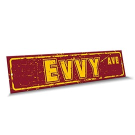 Customola - Evvy Name Red Yellow Color Street Sign, 4"x 18" Aluminum Metal Novelty Sign, Indoor - Outdoor, Design m43