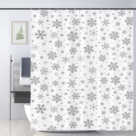 JOOCAR Grey Snowflake Shower Curtain Winter Christmas White Shower Curtains Watercolor Bathroom Decor Polyester Fabric Waterproof Shower Curtain Set with 12 Hooks, 180x180cm