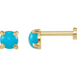 14k Yellow Gold Cabochon Natural Turquoise Press Fit Back Stud Earring Enchanti