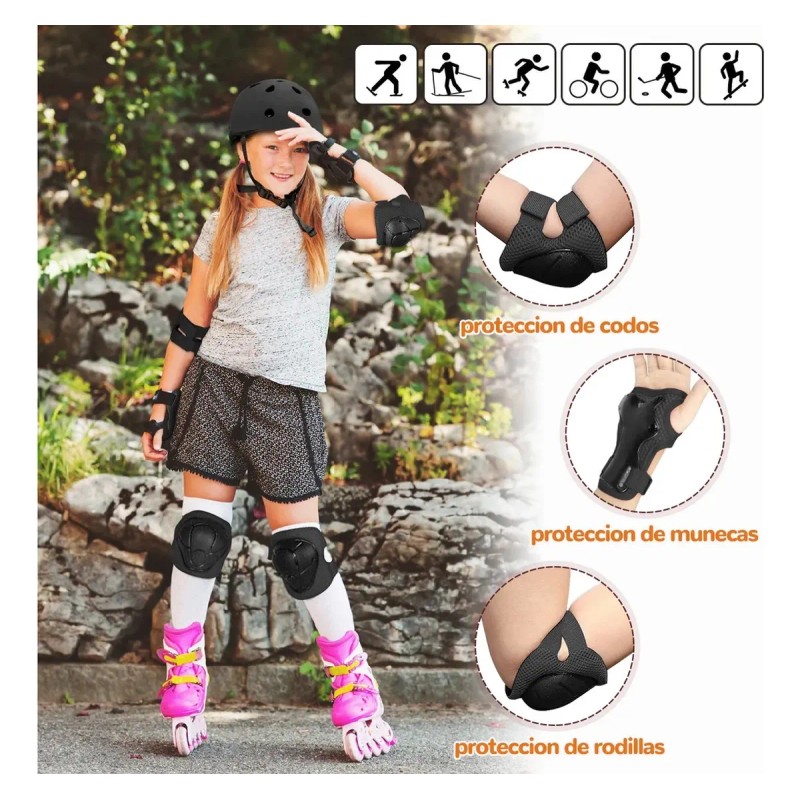 7pcs Kit De Protección De Patín Niños Con Casco Rodillera