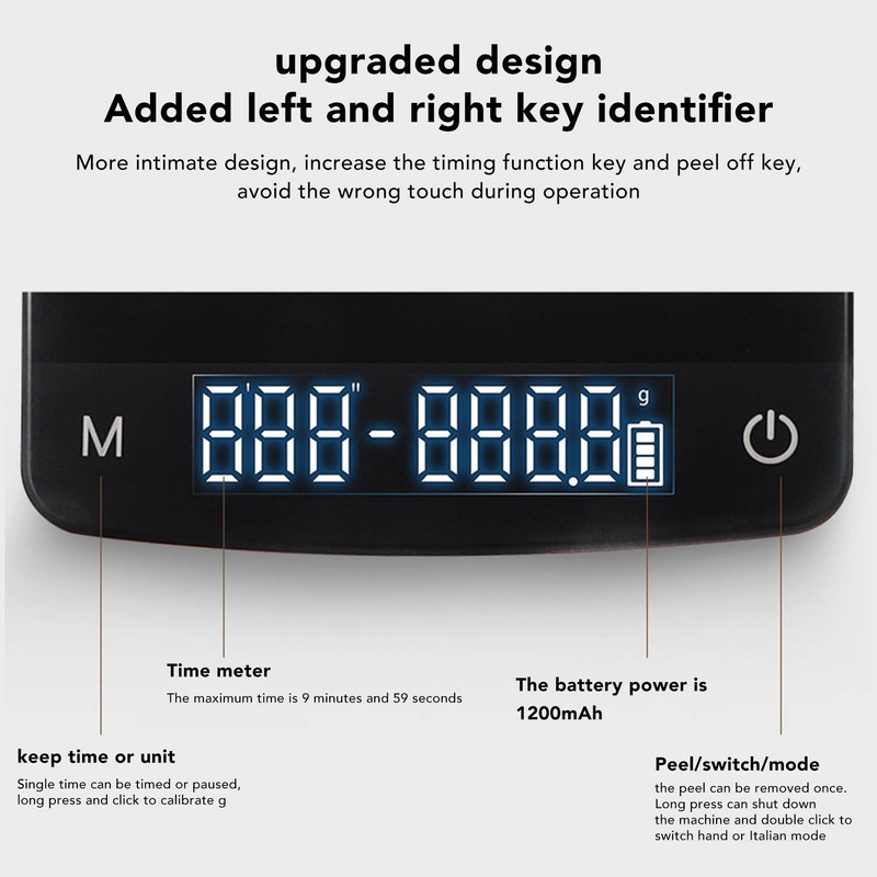 3kg Electronic Coffee Scale Digital Rechargeable Timing Coffee Scale with