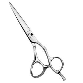 AOLANDUO Barber Scissor (5.5 Inch)-Extremely Sharp-Offset Design Using JP440C Stainless Steel Hair Cutting Scissor for Precision Cutting with Extreme Curved Thumb Ring Shape.