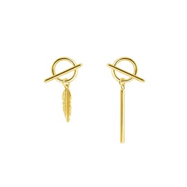 SLUYNZ 925 Sterling Silver Bar Dangle Earrings for Women Teens Feather Drop Earrings Circle Studs, Sterling Silver, No Gemstone