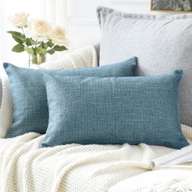 Artscope Cushion Covers, Set of 2, Linen Decorative Square Cushion Covers, 30 x 50 cm for Home Decor, Sofa, Bedroom, Car (Blue, 12 x 20)