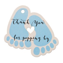 Summer-Ray 50pcs Blue Baby Feet Baby Shower Favor Thank You Tags Thank You for Popping by