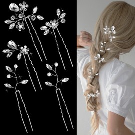 5 Pcs Silver Rhinestones Bride Hair Pins Flower Crystal Hair Piece Vintage Accessories Women Wedding Girls Bridesmaids