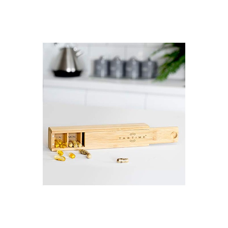 TabTime TabTime Bamboo Weekly Pill Box, 7 Day Pill Organiser,