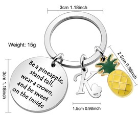 LUXYSODE - Pineapple Gifts Initial Charm Keyring - Be a Pineapple Keyring Gifts for Women Men (K)