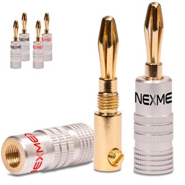 NEXMEX Banana Plug 4 mm – 6 Pieces Plugs as a Set – Connector 24 K Gold-Plated Screwable for Speaker Cable – HiFi Speaker Connection
