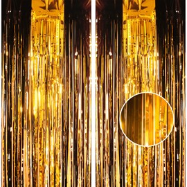 2pcs 3.2 x 8.3ft Glitter Black and Gold Foil Fringe Curtain Backdrop Tinsel Curtain Party Streamers Curtain Backdrop Decorations for Birthday School Graduation Hen Girls Party Decorations