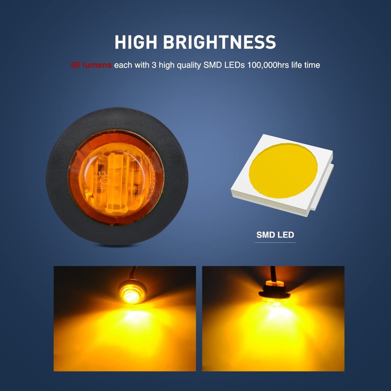 Nilight 50 PCS 3/4” Round Clearance LED Front Rear Side