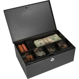 BARSKA 12-Inch Cash Box and 6 Compartment Tray with Key Lock , Black