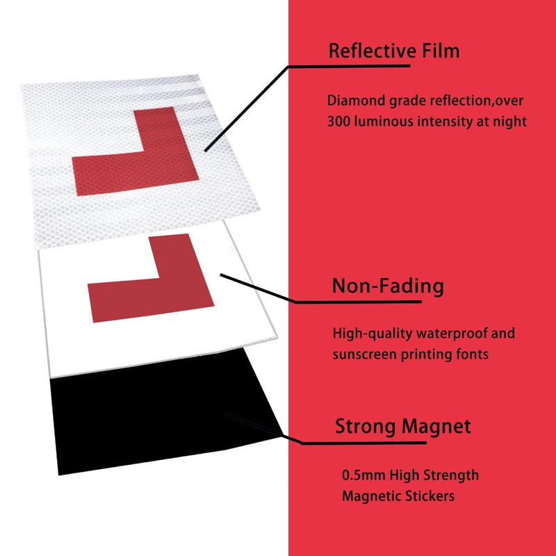 JinRui-T 3 Pack L Plates Magnetic Sticker,Reflective Learner Plates Magnetic,