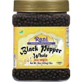 Rani Black Pepper Whole (Peppercorns), Premium MG-1 Grade 16oz (1lb) 454g Bulk PET Jar ~ All Natural | Gluten Friendly | Non-GMO | Kosher | Product of Vietnam | Perfect size for Grinders!
