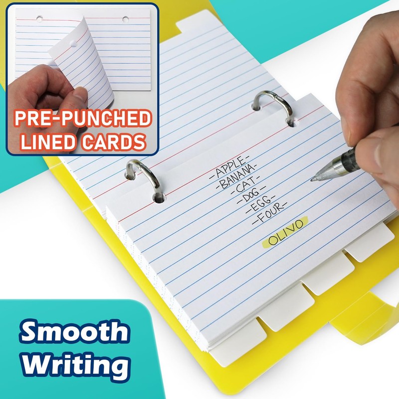 3x5 Lined Index Cards with Ring Binder Holder and Dividers,
