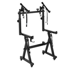 FAHKNS Dual Piano Keyboard Stand, Z Style Portable and Adjustable Piano Stand with Headphone Bracket for 54-88 Key Electric Pianos, 2 Tier Piano Accessories with Bottom Wheel for Kids and Adults