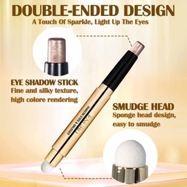 DAGEDA Eyeshadow Stick,Dual End Shimmer Eyeshadow Stick,Pearl Eyeshadow Pencil Crayon,Waterproof Long-lasting Glitter Eye Shadow Cream Stick with Soft Brush for Eye Makeup (07# Cocoa Shimmer)