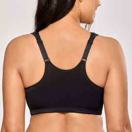 Delimira Women's Front Fastening Bras Lace Wireless Plus Size Full Coverage Racerback Support Bra Black 34E