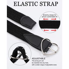 Monopa Kids Braided Belt - Elastic Girls Belt Toddler Boys Stretch Belt with Heart Buckle(Black,70cm)