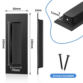 Gudui 150mm Sliding Door Handles, Stainless Steel, Recessed Flush Door Finger Pull Black Door Handles for Barn Door Pocket Door Kitchen Cupboard Cabinet Closet, 2 Pack