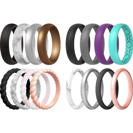 ThunderFit Silicone Wedding Bands for Women, 16 Mixed Stackable Rubber Engagement Rings