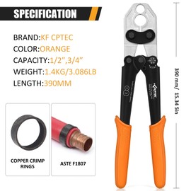 KF CPTEC Forged Steel Heavy-Duty PEX Crimping Tool for 1/2" & 3/4" Copper Rings, With Go/No-Go Gauge,ASTM F1807 Plumbing Tool
