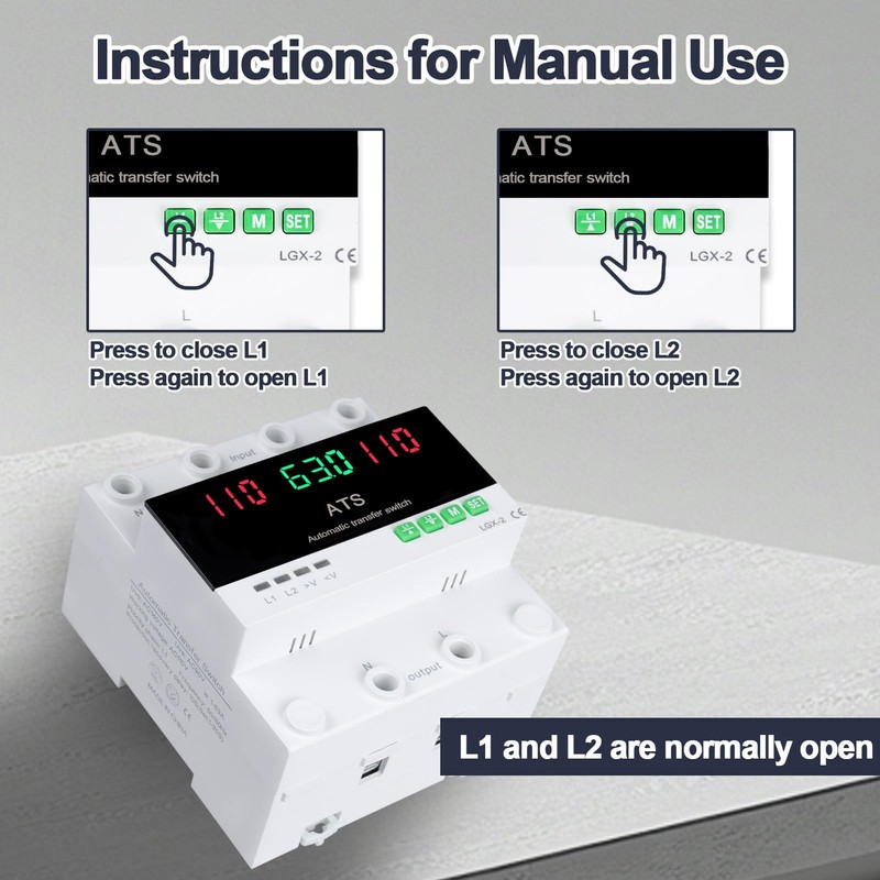 63A 110V Automatic/Manual Transfer Switch, Dual Power Selector with LED
