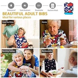 Pafusen Paquete de 3 baberos para adultos para mujeres, baberos reutilizables para adultos para comer con atrapador de migas opcional, protector de ro