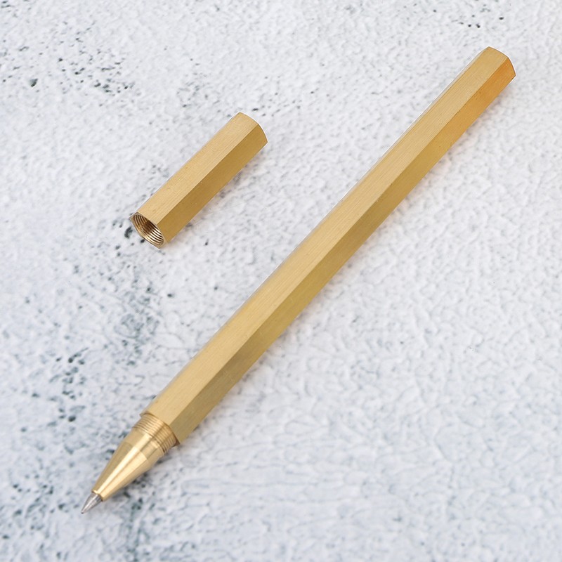 Brushed Brass Gel Pen Hexagon 0.5mm Writing Pen School Office