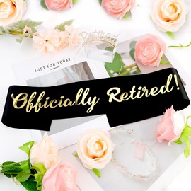 AOPRIE Retired Headband fow Women Crwon Tiara for Men Officiallly Retired Sash for Retirement Work Party Events Party Supplies Gifts Favors Decorations, Gold Black, 2 Pack